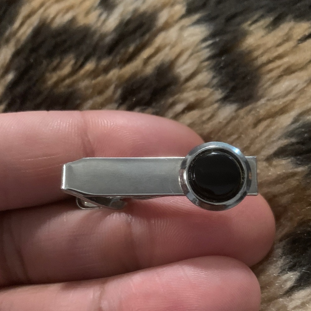 Vintage Silver Tie Clip with Black Onyx Stone